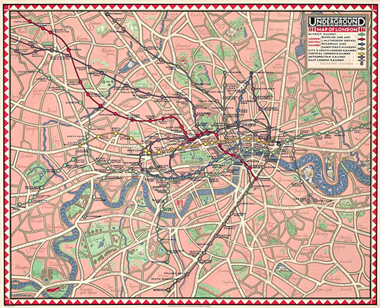 Reginald Percy Gossop's Underground Map Of London, 1926, printed by Waterlow & Sons Ltd